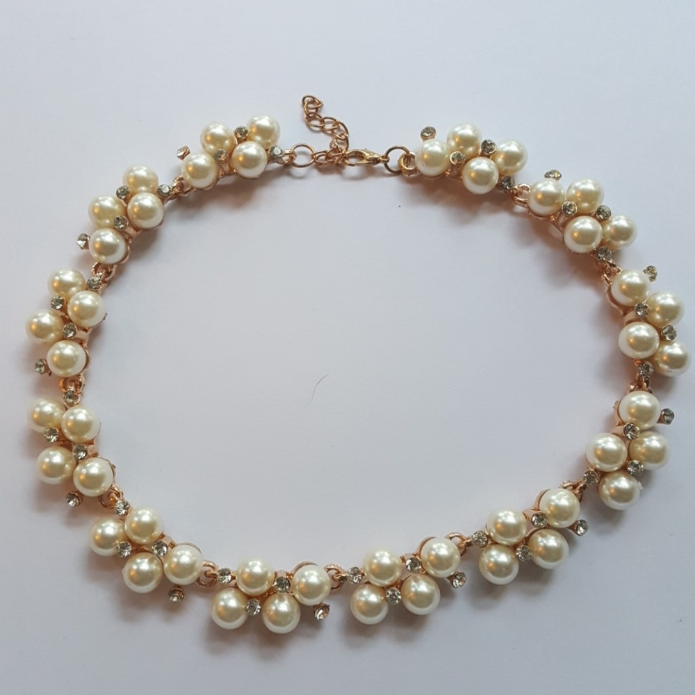Faux pearl and rhinestone choker